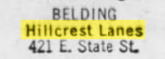 Hillcrest Lanes - June 1964 Listing